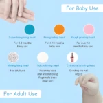 Pulidor eléctrico de uñas para bebés y adultos, con 6 cabezales diferentes para cada uso.