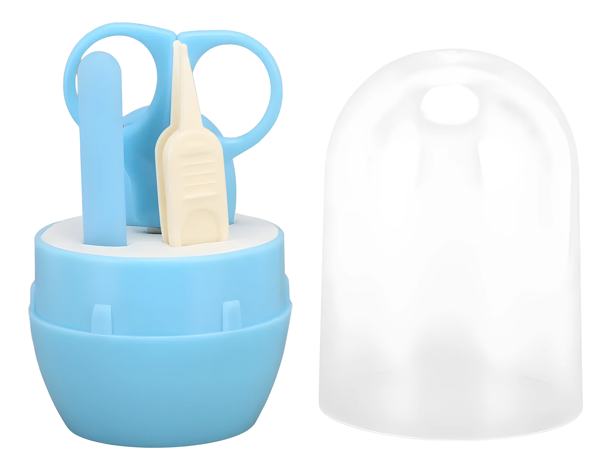 Set de manicure para bebés de 4 piezas con tapa protectora, tijeras y lima, color azul.