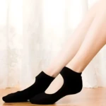 Medias de yoga negras con agarre, sin dedos, para mujer, set de 3.