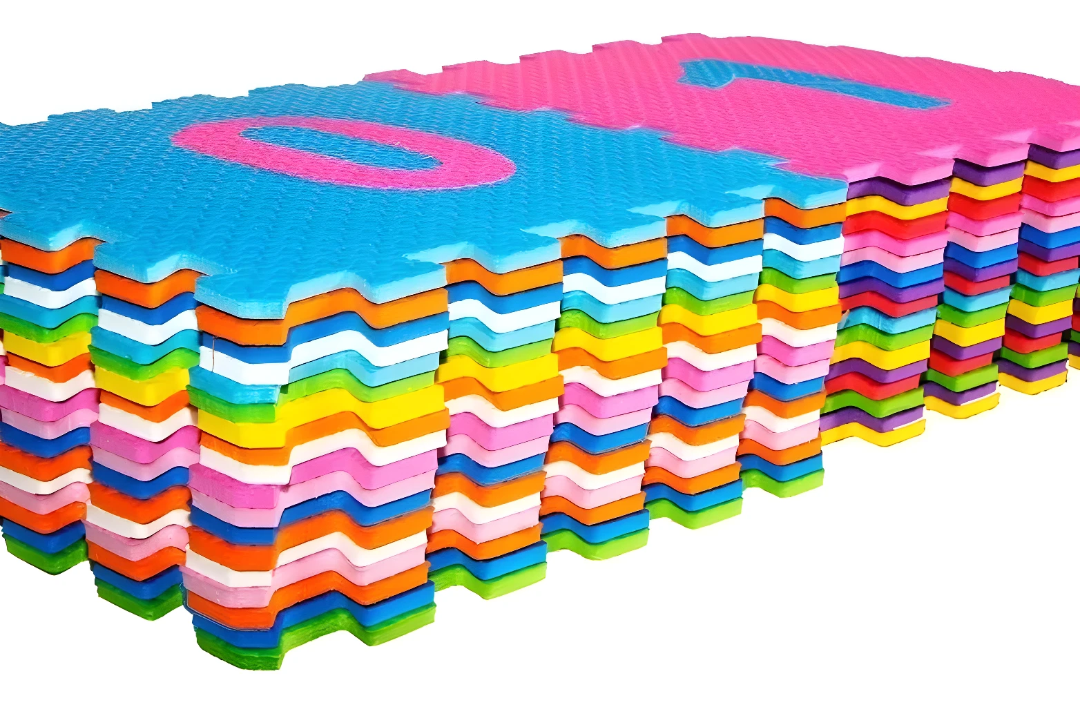 Tapetes rompecabezas para bebé con números coloridos, apilados en orden.