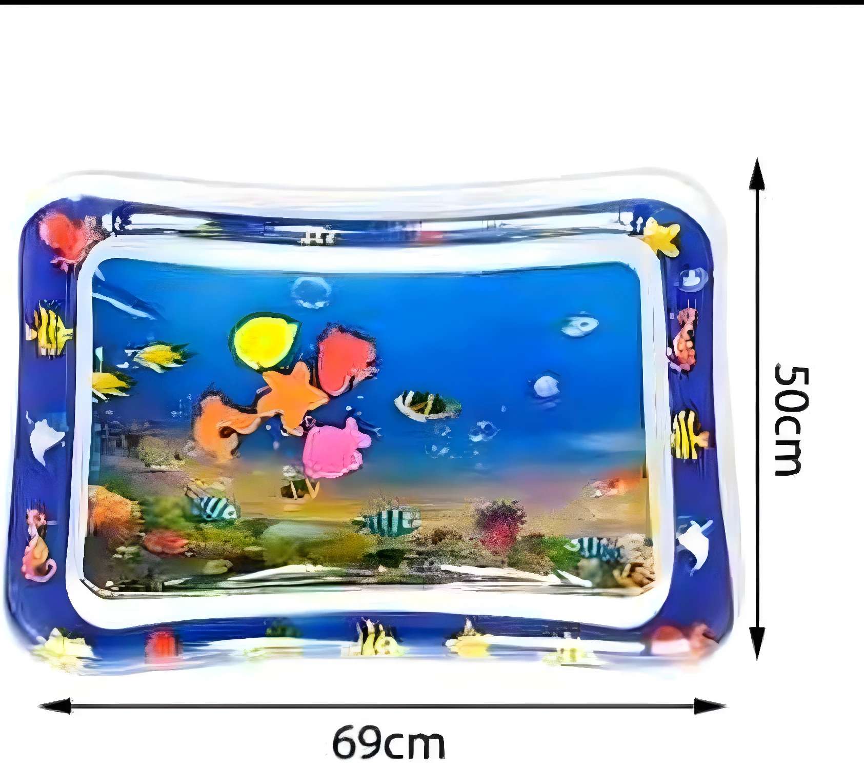 Tapete inflable de agua para bebés con peces y temática marina, 69x50cm.