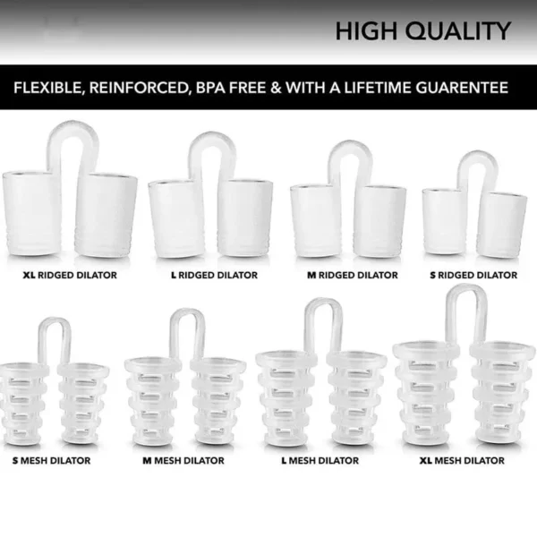 Kit 4 dilatadores nasales anti ronquido: XL, L, M, S, de malla y acanalados.