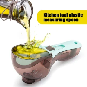 Cuchara medidora digital con báscula para ingredientes líquidos y secos.