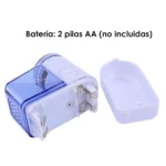 Mini quita motas eléctrico con compartimento para 2 pilas AA, diseño portátil.