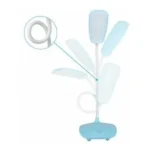 Lámpara de escritorio flexible azul 801 con cuello adaptable y luces LED.