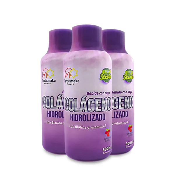 Colágeno Hidrolizado Líquido: bebida de soya con biotina y vitamina E, 3 botellas.