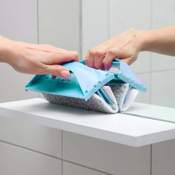 Limpiador de ventanas con dos paños de microfibra de limpieza, para espejos y vidrios.