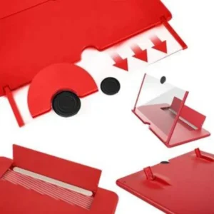 Amplificador pantalla lupa celular rojo: diseño plegable, lente clara, soporte estable.