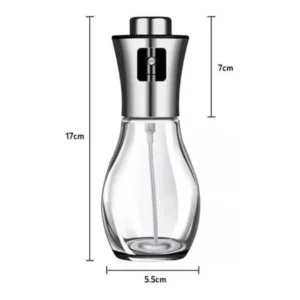 Atomizador dispensador de aceite en spray de vidrio y metal, 17 cm de alto.