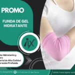 Funda de gel hidratante para codo rosa con logo IX, diseño seguro y de alta calidad.