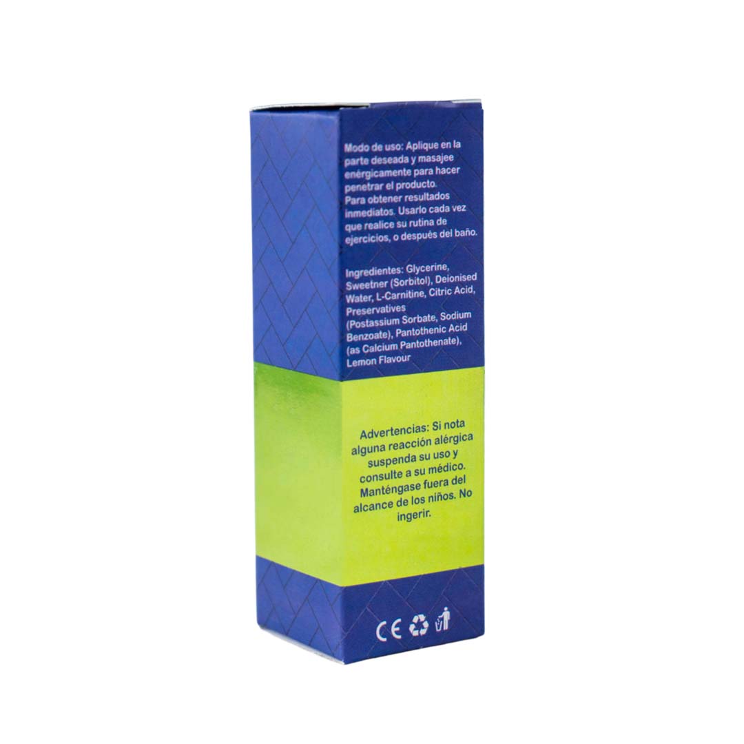 Spray reductor para ginecomastia, con instrucciones y advertencias de uso en español.