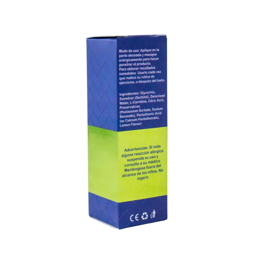 Spray reductor para ginecomastia, con instrucciones y advertencias de uso en español.