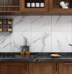 Azulejo adhesivo 60x60 blanco tipo mármol para cocina, realza tus espacios.
