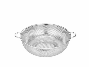Colador escurridor metálico redondo de 22.5cm con asas, ideal para cocina.