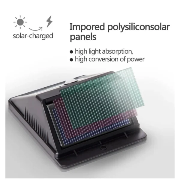 Lámpara 30 Leds Panel Solar Exteriores: panel solar de polisilicio con alta absorción y conversión de energía.