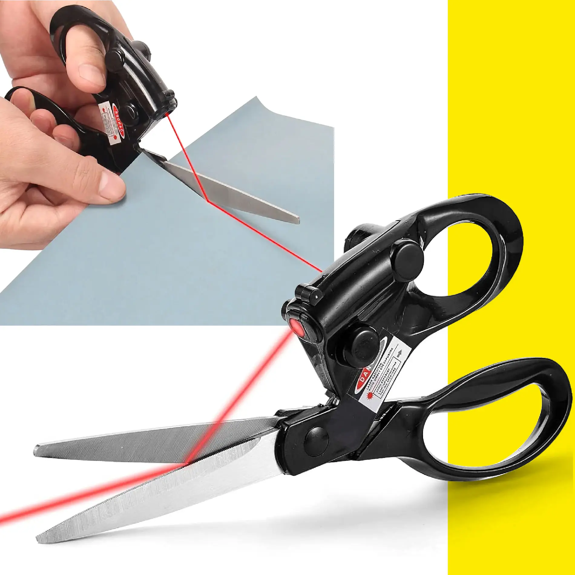 Tijeras profesionales con guía láser para cortes precisos, ideal para tela y manualidades.