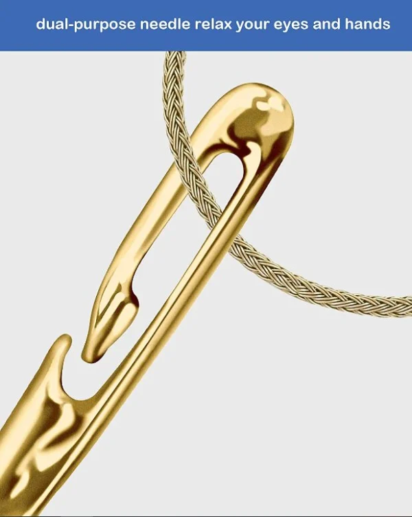Agujas de coser doradas autoenhebrables con cable trenzado para relajar ojos y manos.
