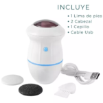 Quita callos eléctrico pulidor para pies, con cabezales, cepillo y cable USB.