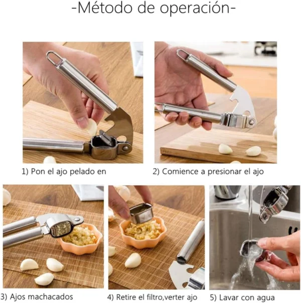 Prensa ajos de acero inoxidable: fácil de usar, picar y lavar.