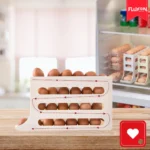 Porta huevos automático con diseño de cascada para mantener los huevos frescos y organizados en la nevera.
