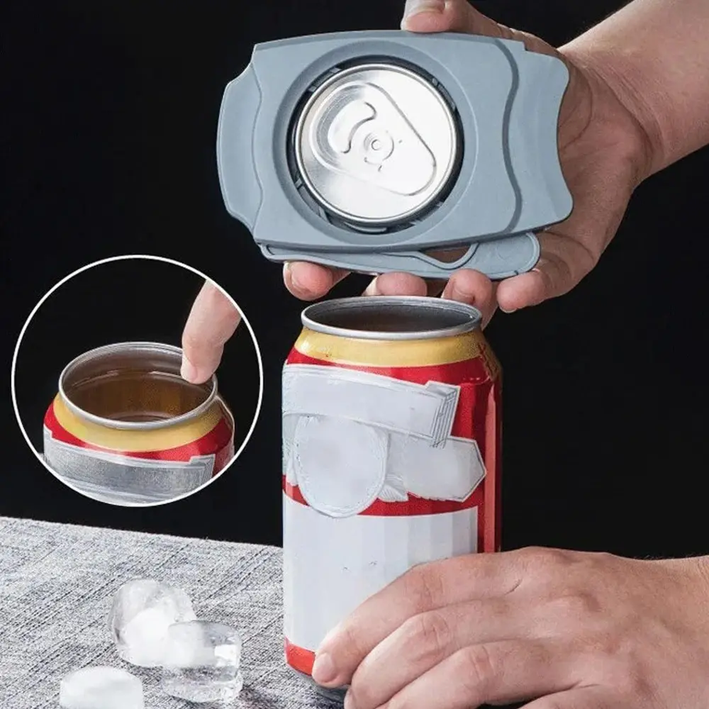 Abrelatas corta borde superior de lata de refresco sin dejar bordes filosos.
