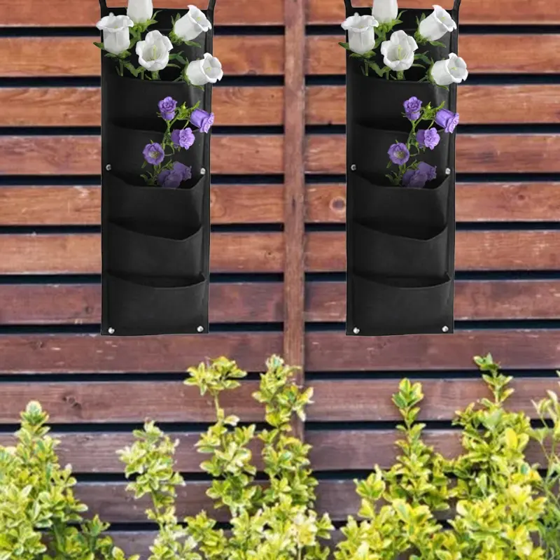 Bolsa de fieltro para plantar flores en pared, con 4 compartimentos.
