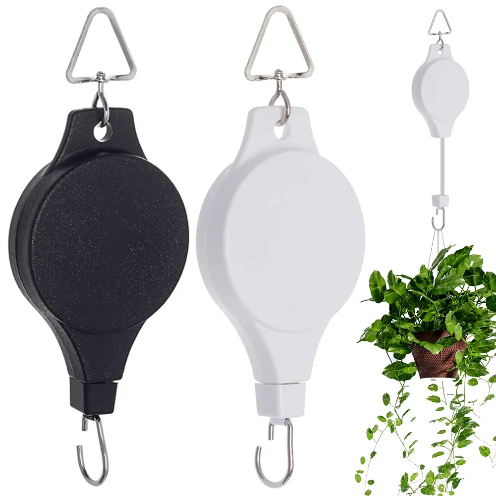 Polea retráctil para materas, negra y blanca, con planta colgante.