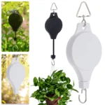 Polea retráctil para materas colgantes, negra y blanca, con planta.