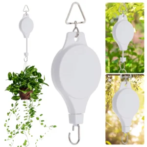 Polea retráctil blanca para colgar materas, ajustable en altura.