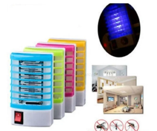Repelente mata mosquitos de colores con luz ultravioleta, ideal para hogar.