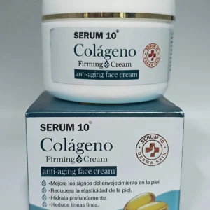 Crema Antiedad Colágeno Serum 10 de 100g con emulsiones de colágeno, ideal para firmeza.