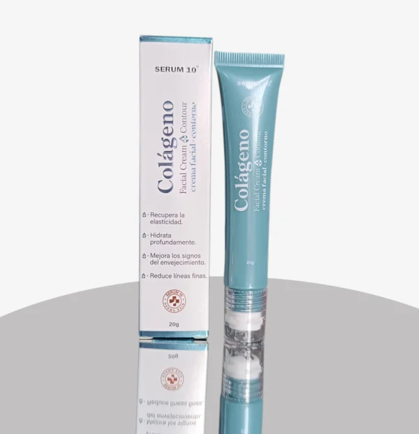 Contorno de ojos de colágeno Serum 10, crema facial con empaque y tubo de 20g.