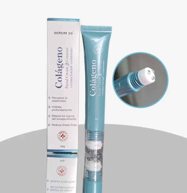 Colágeno contorno de ojos con aplicador roller, Serum 10, 20g, para mejorar elasticidad y reducir líneas finas.