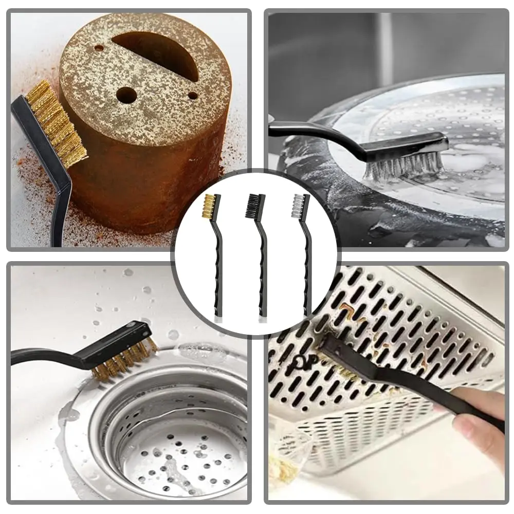 Juego de cepillos de limpieza para cocina con cerdas de latón, acero y nylon, ideales para fregar suciedad incrustada.