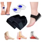 Plantillas taloneras de silicona ajustables para alivio de dolor de talón y fascitis plantar.