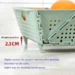 Canasta plegable para frutas con pies elevados de 2.3 cm para mejor drenaje y secado.