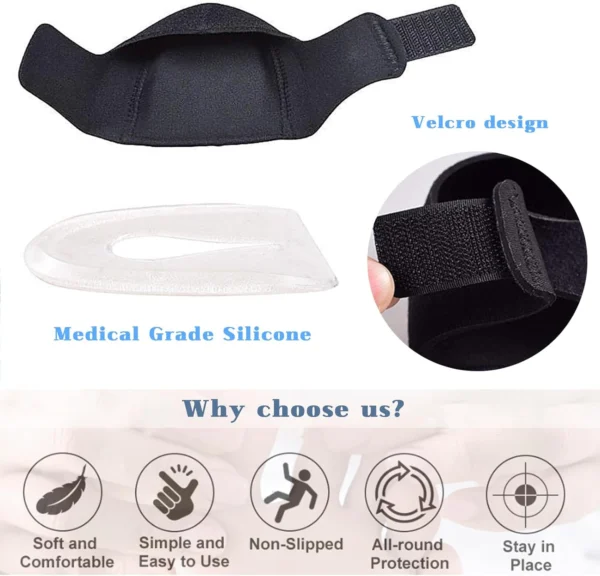 Plantilla talonera de silicona ajustable con velcro, suave y cómoda para protección.