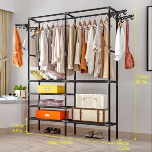 Closet doble multifuncional Orga con ropa y cajas de almacenamiento, 174cm alto.