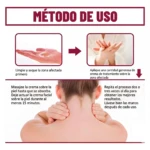 Set x3 Crema Perfectx Articular y Muscular 60gr: instrucciones de uso con manos y cuello para alivio del dolor.