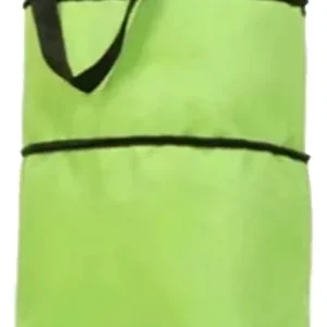 Carrito de mercado portátil verde con ruedas y asas negras, ideal para compras.