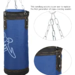 Saco de boxeo azul Sport 90cm con cadena de sujeción, diseño de cierre con cremallera.