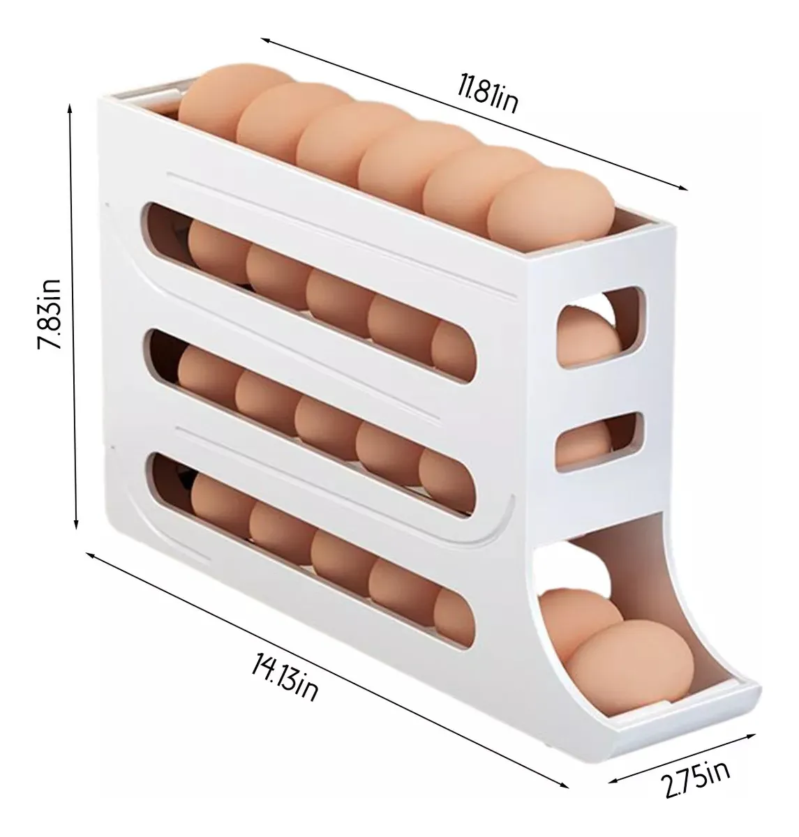 Porta huevos automático para nevera con diseño acanalado y capacidad para 18 huevos.