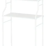 Estantería blanca para organizar baño, 3 niveles, estructura metálica delgada.