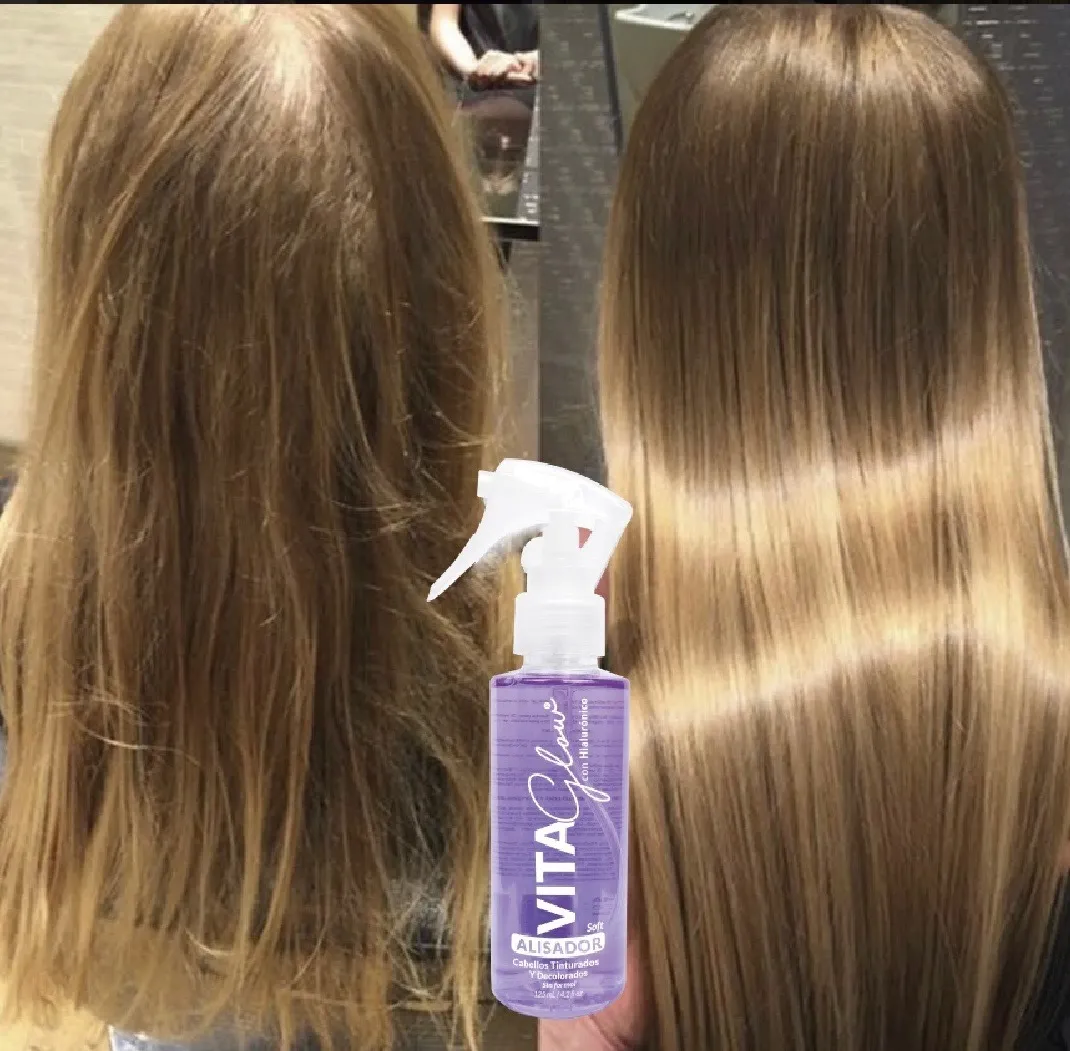Alisador Progresivo Cab Dec Soft para cabello liso y brillante, antes y después.