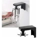 Organizador giratorio negro para colgar utensilios de cocina, con 6 ganchos que giran 360°.