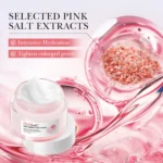 Crema hidratante de sal rosa Hima para piel con poros, mejora la hidratación.