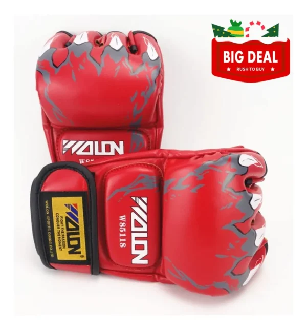 Guantes de kick boxing y MMA profesionales rojos con diseño de llamas, marca WALON.
