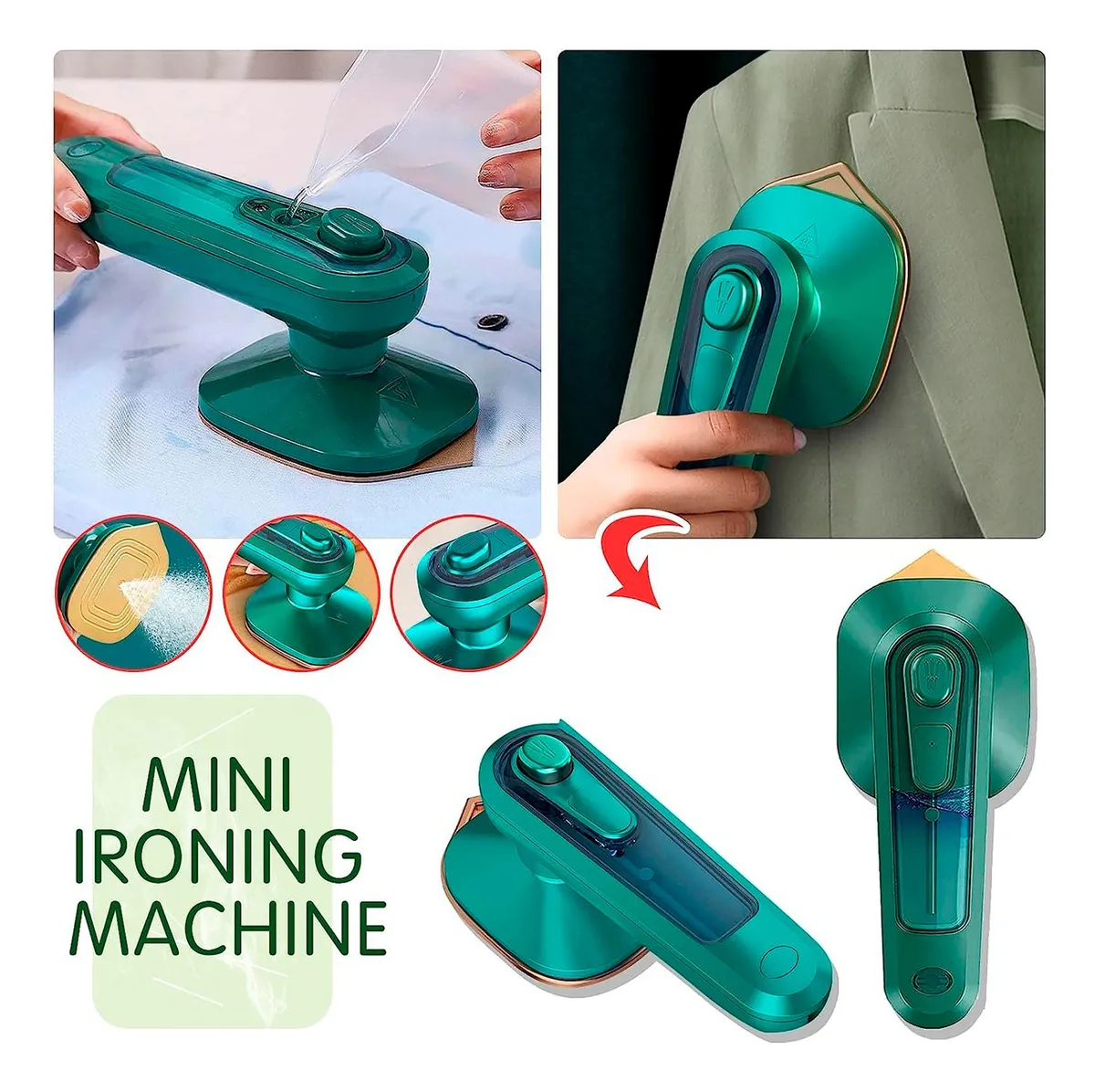 Mini plancha de vapor portátil para ropa, ideal para viajes, elimina arrugas fácilmente.