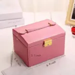 Joyero rosa de 3 niveles con espejo, cierre de seguridad y asa, medidas 6.9 x 5.5 x 5.1 pulgadas.