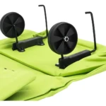 Carrito de bolso de mercado portátil con dos ruedas negras y estructura metálica en tela verde.